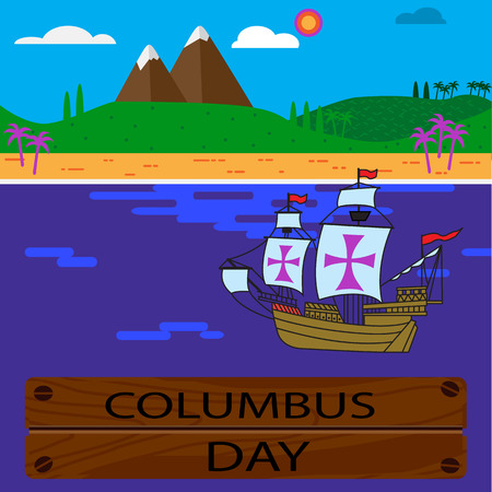 The ships of Christopher Columbus on their way to America. Remove the crosses and you will get three ordinary sail ships.のイラスト素材