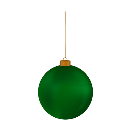Christmas red, green, blue balls hanging on a thread on a white background. Festive decoration. For Christmas and New Years design of cards, posters, banners.のイラスト素材