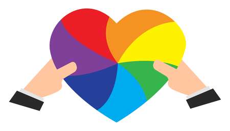 Hands holding a rainbow colored heart.のイラスト素材