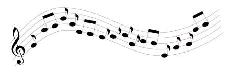 Treble clef and notes on a curved stave. Vector illustration isolated on white background.のイラスト素材