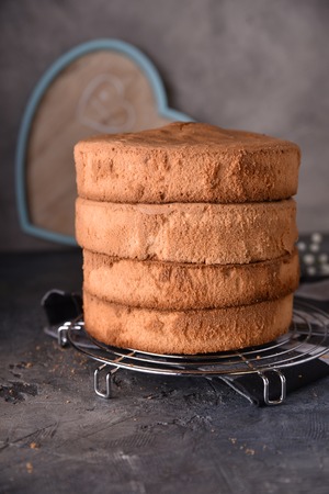 Homemade ideal sponge cake on table selective focusの写真素材