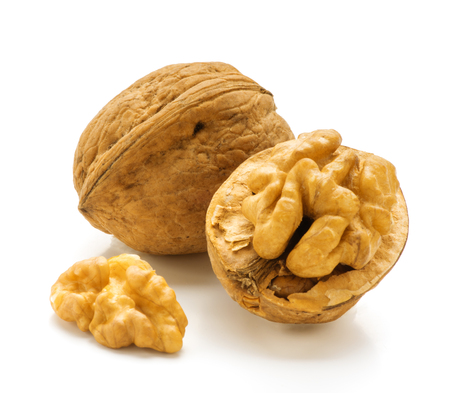 Walnuts isolated on white background. Front view.の写真素材