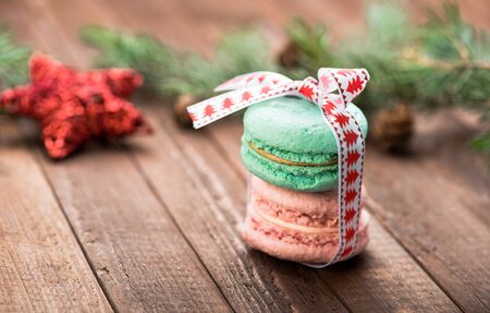Macaroons. Christmas decoration. Copy space. Valentine. Love.の写真素材