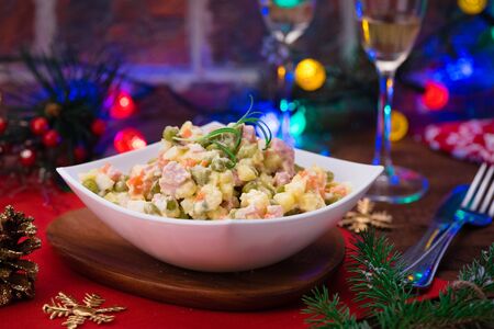 Russian Salad Olivie. Christmas. Tradition. New Year.の写真素材