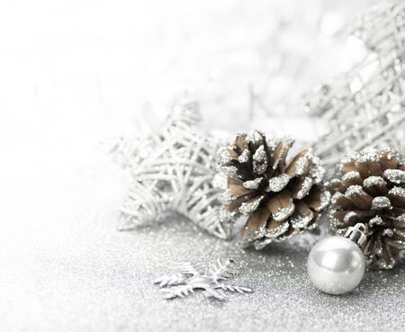 Christmas background. Gray, silver snowflake and star on abstract.の写真素材