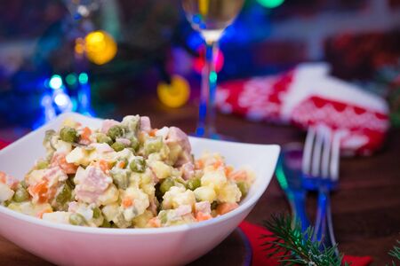 Russian Salad Olivie. Christmas. Tradition. New Year.の写真素材