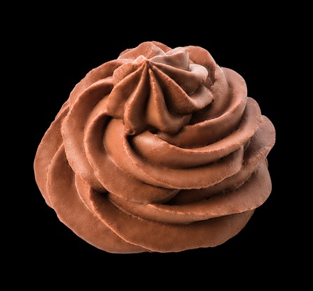 Chocolate frozen yogurt on black background with clipping path. Whipped cream. Mascarpone. Macro. Top view.の写真素材