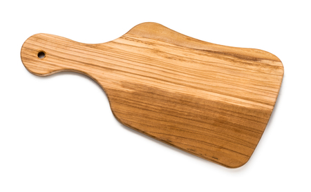 Cutting board. Olive wooden board isolated on white background. Top view.の写真素材