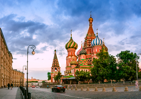 Saint Basils Cathedral in the evening light in Moscow, Russia.の写真素材