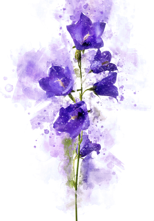 Digital painting of blue or purple bell flowersの写真素材