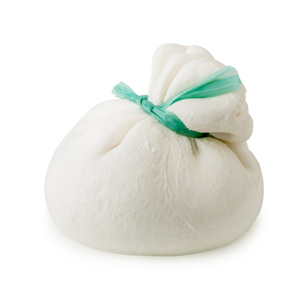 Burrata cheese isolated on white background   Fresh italian cheese made from mozzarella and cream.の写真素材