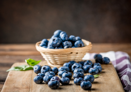 Tasty blueberries fruit in bowl. Blueberries are antioxidant organic superfood.の写真素材