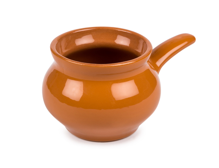 Baking stewing clay cooking pot isolated on white backgroundの写真素材