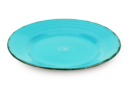 Blue dinner plate isolated on white backgroundの写真素材