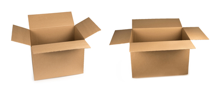 Two cardboard boxes isolated on a white background  . Mockup. Package open.の写真素材