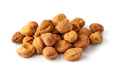 Sun dried apricots isolated on white backgroundの写真素材