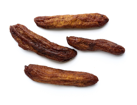 Dry whole banana isolated on white background. Top view.の写真素材