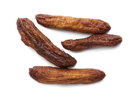 Dry whole banana isolated on white background. Top view.の写真素材