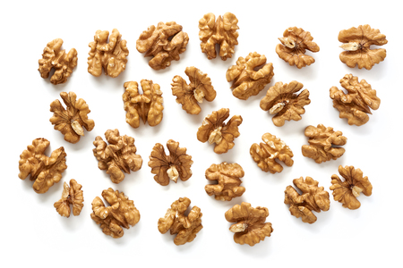 Walnut kernels isolated on white background. Top view.の写真素材