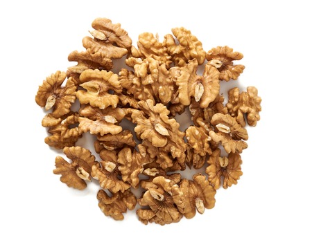 Walnut kernels isolated on white background. Top view.の写真素材