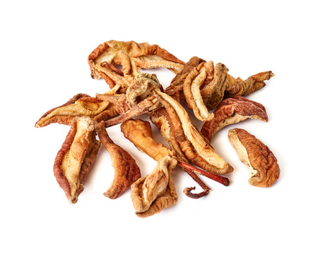 Dried pear, apple isolated on white background.の写真素材