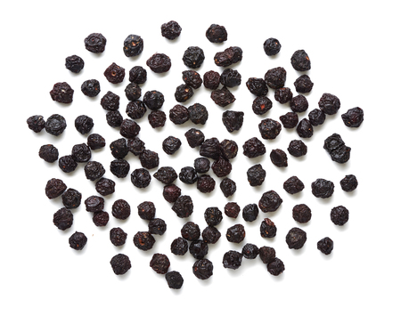 Dried cherry isolated on white background. Top view of berries. Flat lay.の写真素材