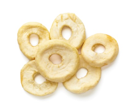 Dried apple rings isolated on white background. Top view.の写真素材