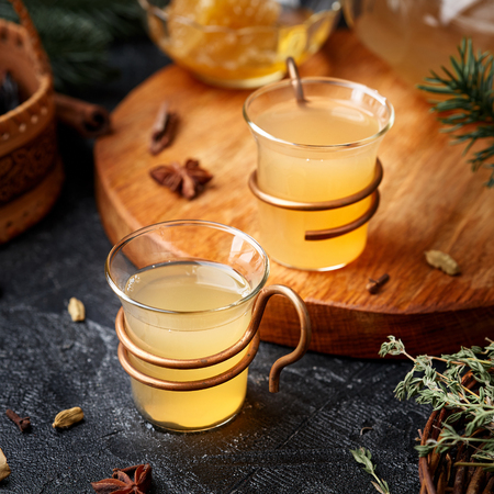 Sbiten. Hot honey drink with herbes and spices. Russian tradition.の写真素材