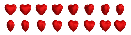 Collection of red hearts. 3d Illustration. Effect animation of rotating. For video effects, game developmentの写真素材