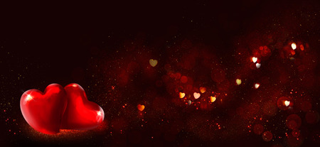 Valentines Day Background. Glass Red Hearts on dark background.の写真素材