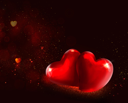 Two Glass Red Hearts on dark background. Valentines Day Background.の写真素材