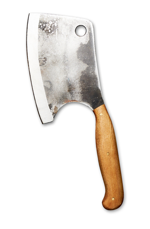 Meat cleaver isolated on white. Old butchers knifeの写真素材