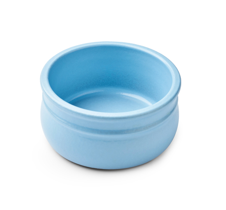 Blue bowl for yogurt isolated on white backgroundの写真素材
