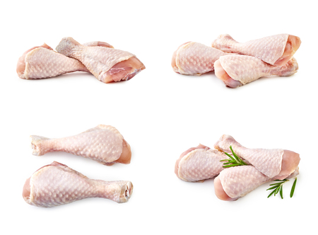 Set of Raw chicken legs isolated on white backgroundの写真素材