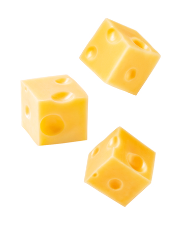 Set of fly cheese cubes isolated on white background.の写真素材