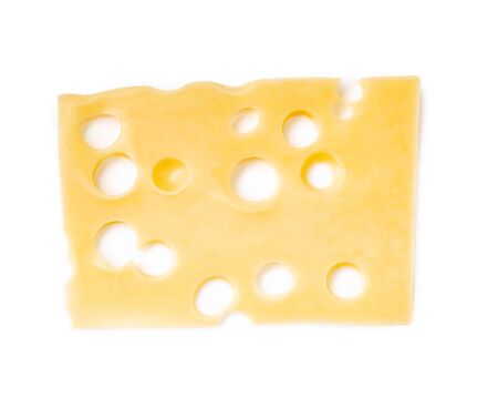 Slice of cheese isolated on whiteの写真素材