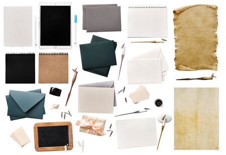 Collection of a calligraphy supplies isolated on a white backgroundの写真素材