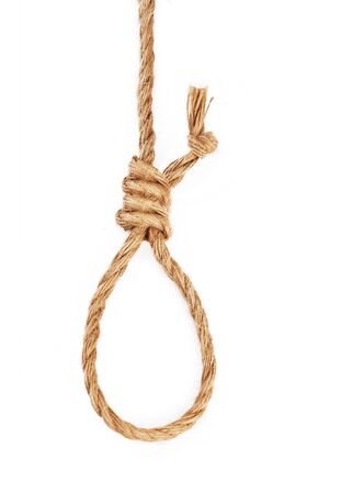 Gallows hanging rope knot isolated on white backgroundの写真素材