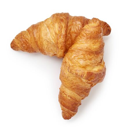 Two croissants isolated on white background. Top view.の写真素材