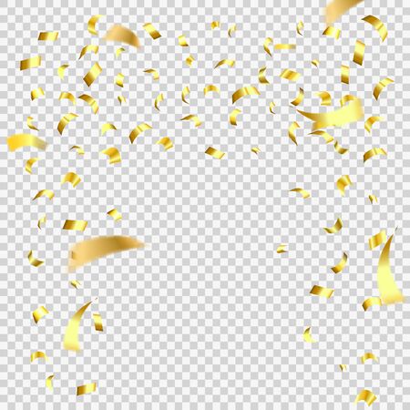 Abstract background with many falling gold tiny confetti pieces. Vector background with gold confetti.のイラスト素材