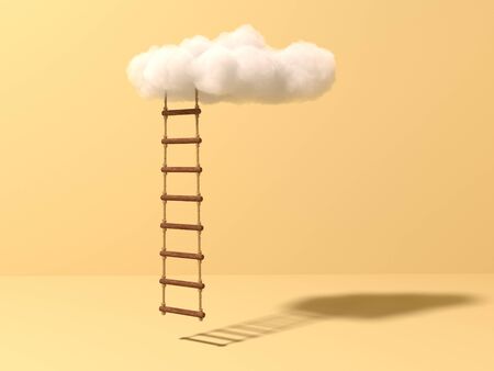 Rope-ladder to growth, clouds, future concept. Success and progress concept.の写真素材