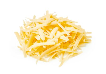 Grated cheese isolated on white background. Slices cheese.の写真素材