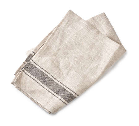 Kitchen grey folded table cloth isolated on white background. Top view of napkin.の写真素材