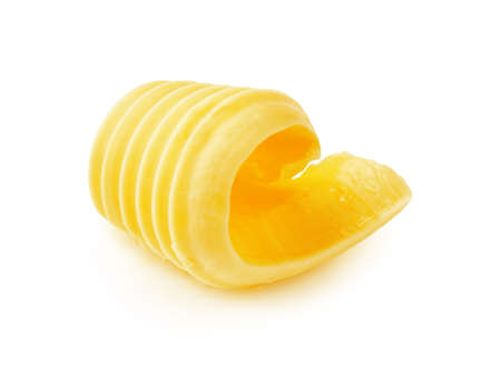 Butter curl or butter roll isolated on white backgroundの写真素材