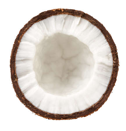 Half coconut isolated on white. Top view of coconut.の写真素材