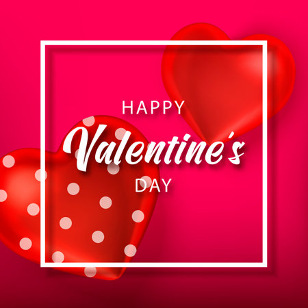 Valentine red background with red hearts, gold serpentine and typography of happy valentines day text. Greeting card, invitation, banner, flyer. Happy Valentines day. 3d realistic vector.のイラスト素材