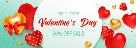 Sale valentine poster, great design for any purposes. Vector design elements. Shopping event typography illustration. 3D realistic vector, flyer, banner.のイラスト素材