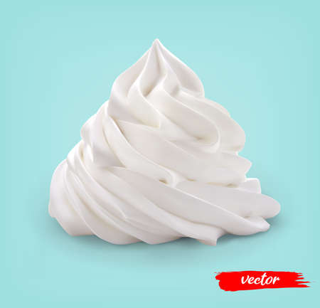 Whipped Cream swirl isolated on white background. 3d realistic vector illustration of whipped cream.のイラスト素材