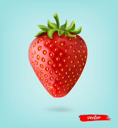 Red berry strawberry isolated on blue transparent background. 3d realistic vector illustration of strawberry.のイラスト素材