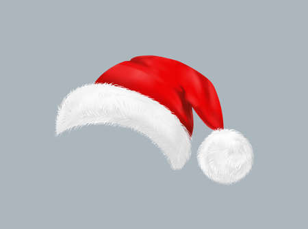 Santa Claus red hat. Christmas hat isolated. Realistic vector illustrationのイラスト素材
